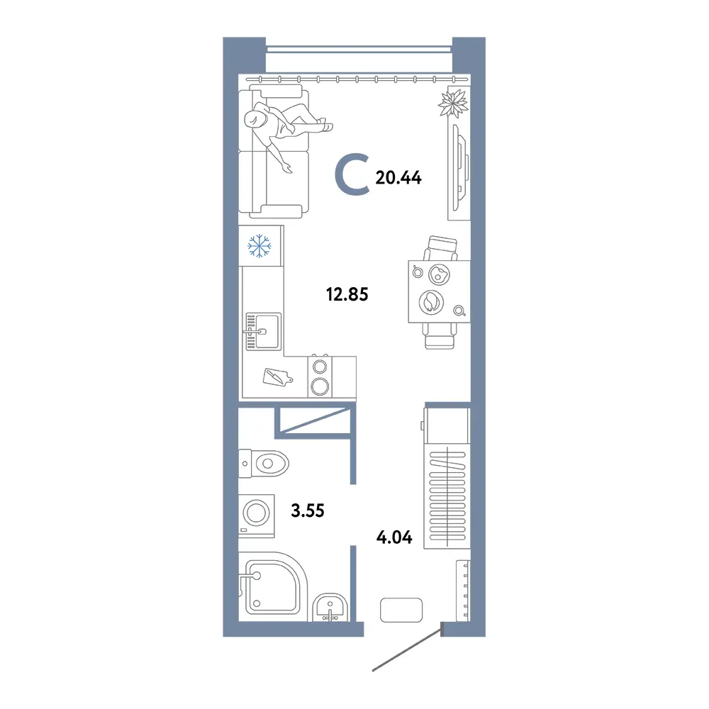 Планировка: Авторский Студия 20,44м²