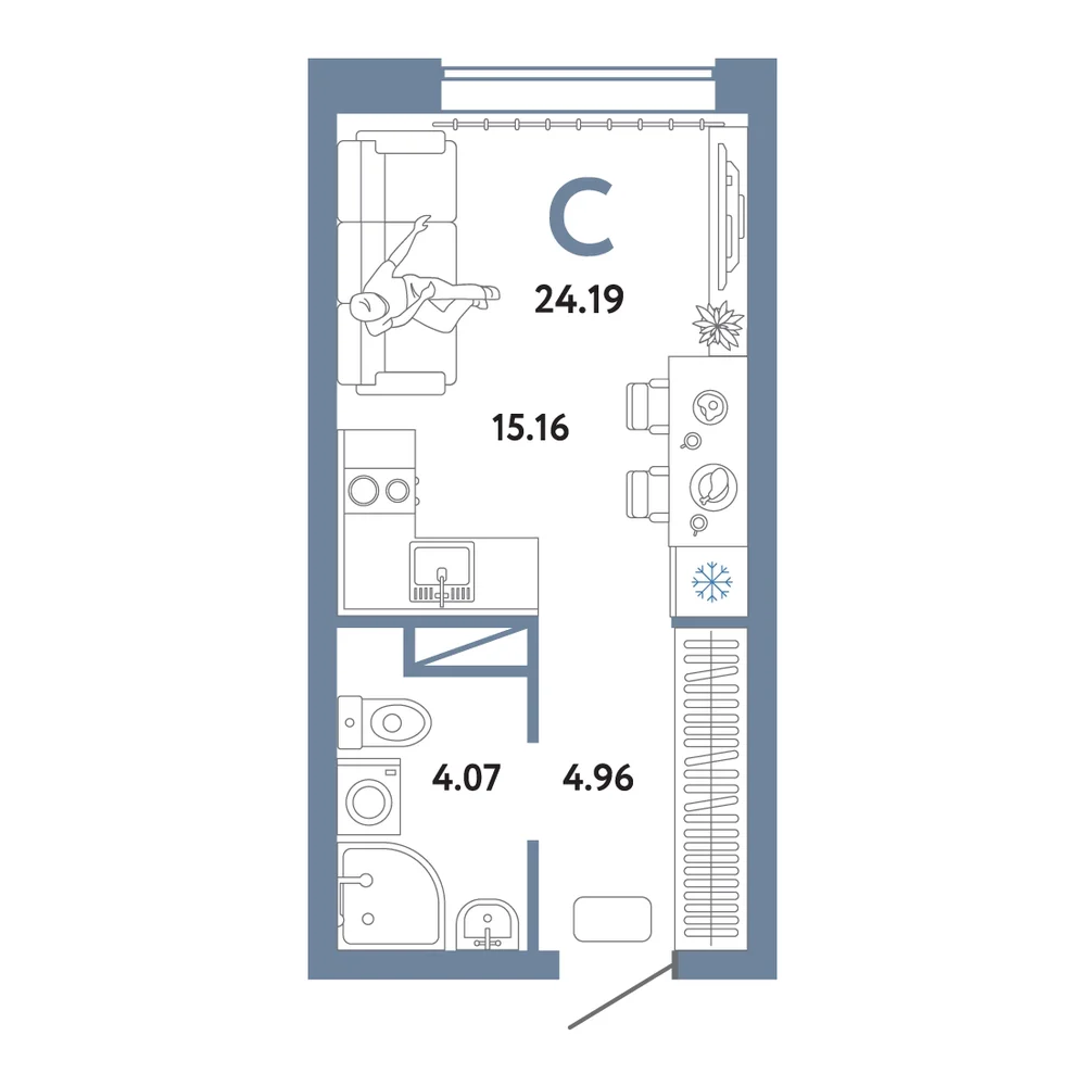 Планировка: Авторский Студия 24,19м²