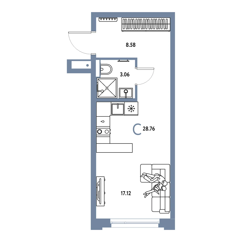 Планировка: Авторский Студия 28,76м²