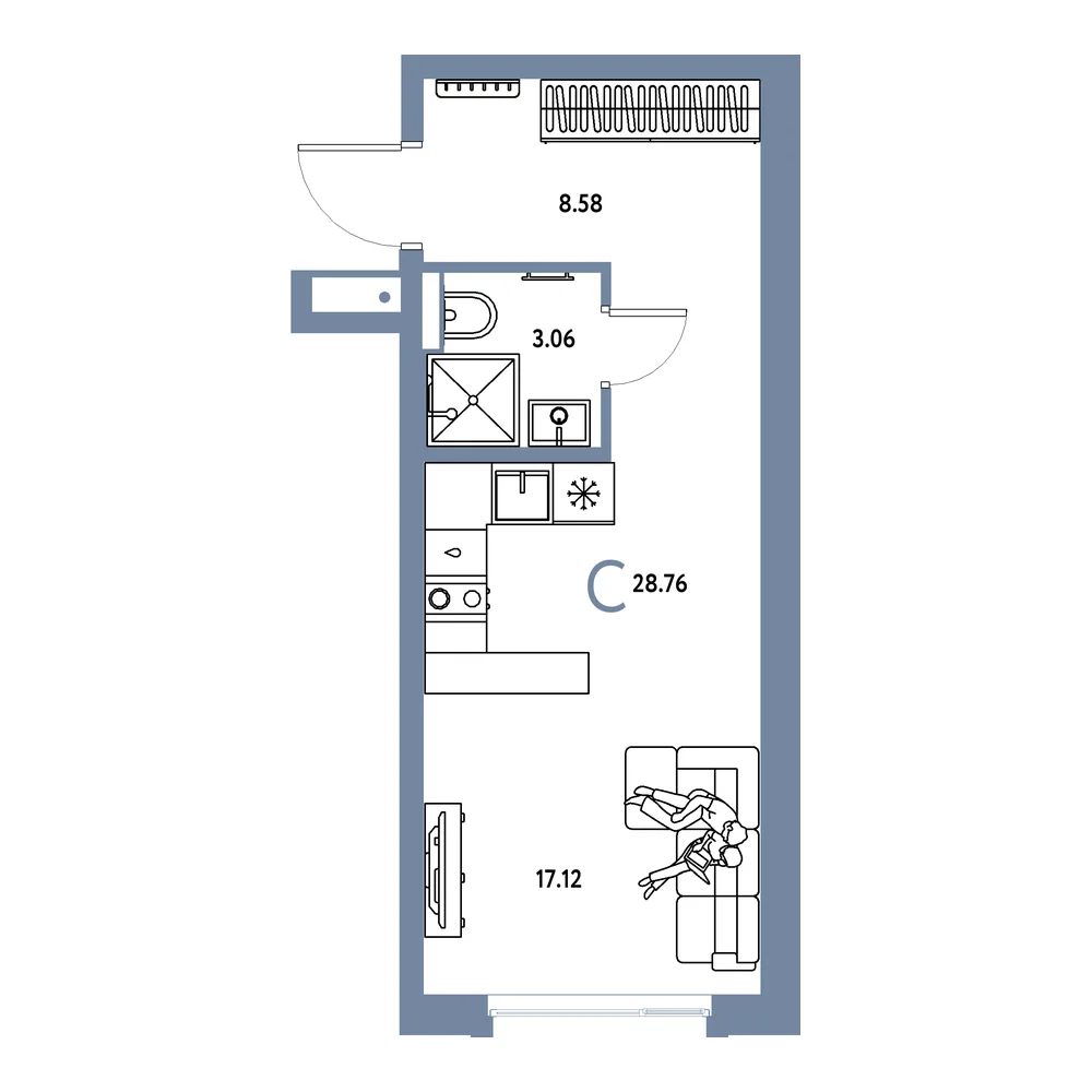 Планировка: Авторский Студия 28,76м²