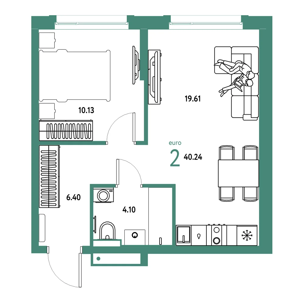 Планировка: Авторский 2-комнатная 40,24м²