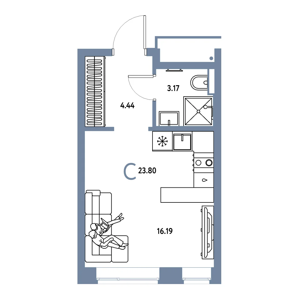 Планировка: Авторский Студия 23,80м²