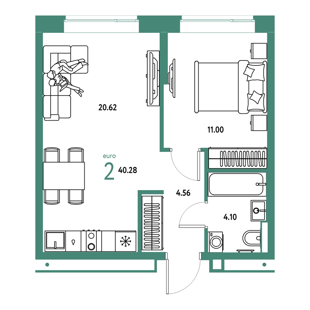 Планировка: Авторский 2-комнатная 40,28м²