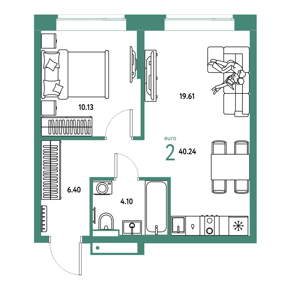 Планировка: Авторский 2-комнатная 40,24м²
