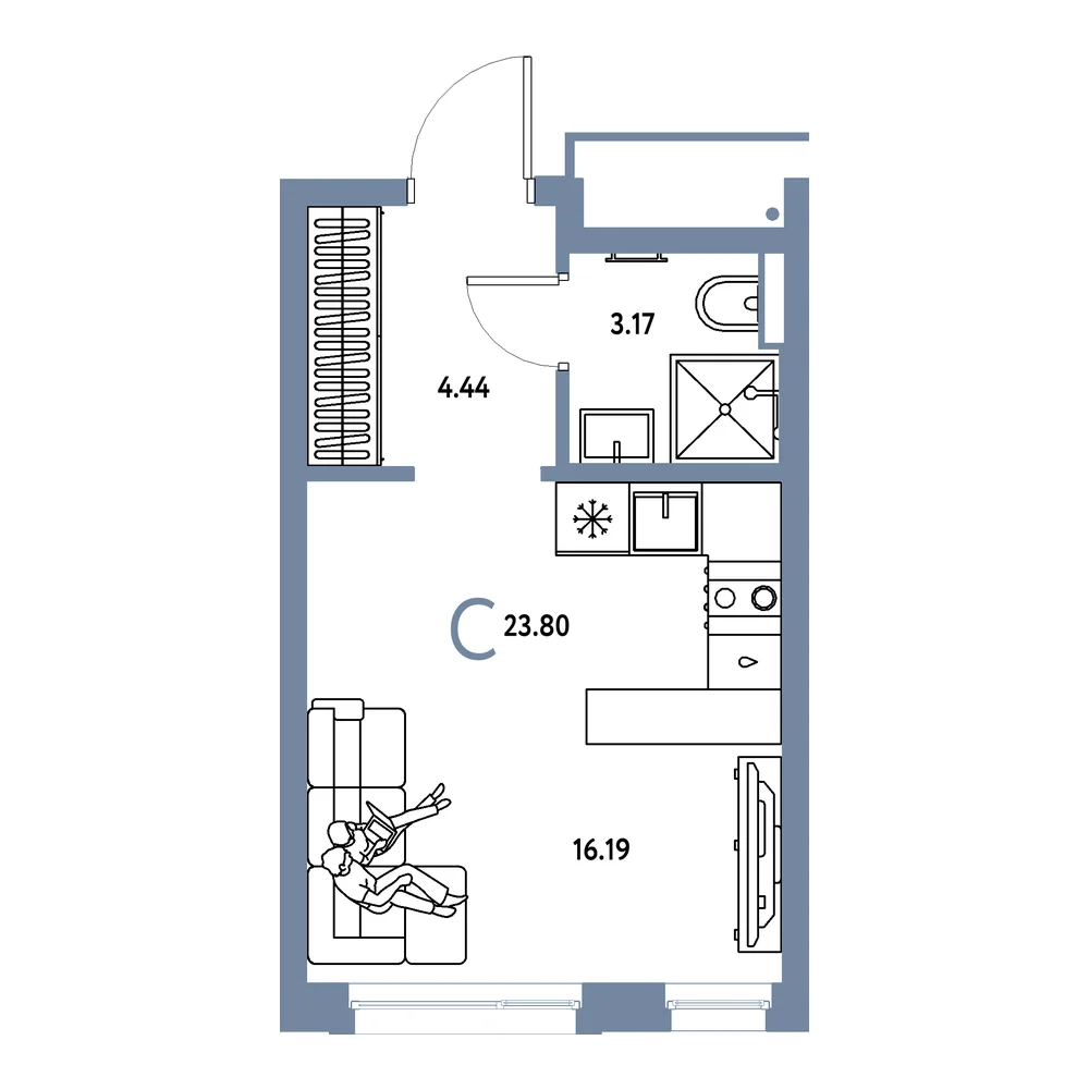 Планировка: Авторский Студия 23,80м²