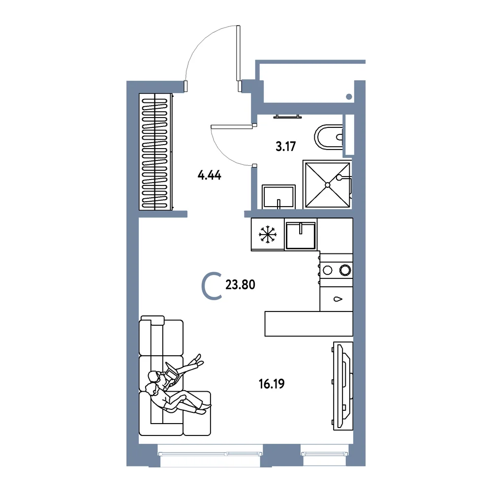 Планировка: Авторский Студия 23,80м²