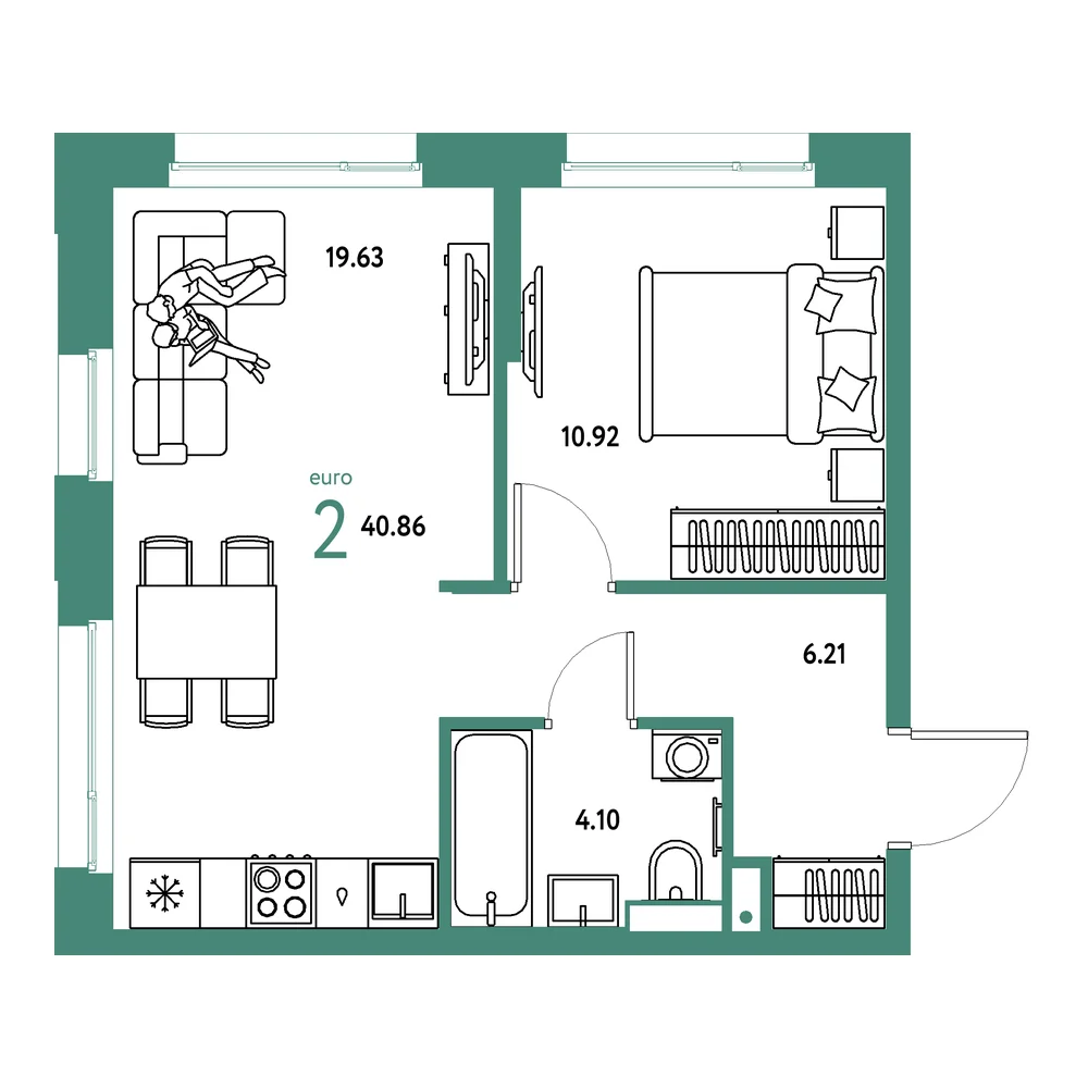 Планировка: Авторский 2-комнатная 40,86м²