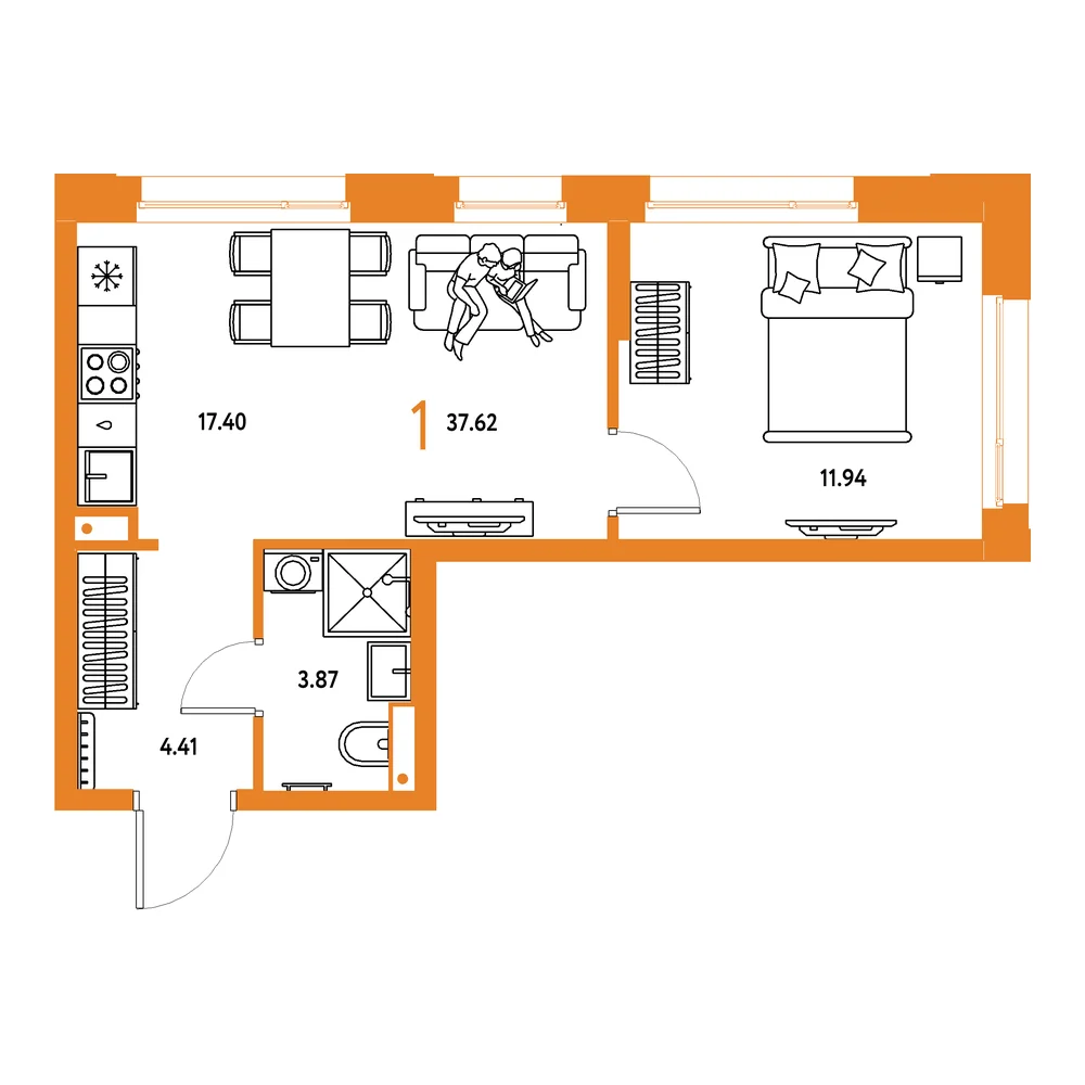 Планировка: Авторский 1-комнатная 37,62м²