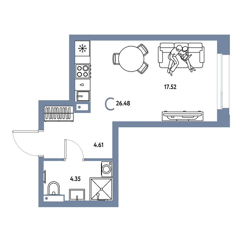 Планировка: Авторский Студия 26,48м²