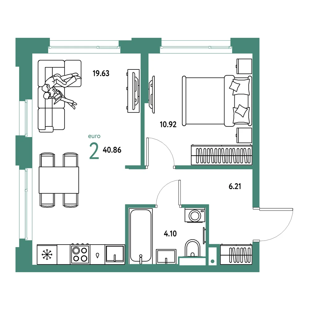 Планировка: Авторский 2-комнатная 40,86м²