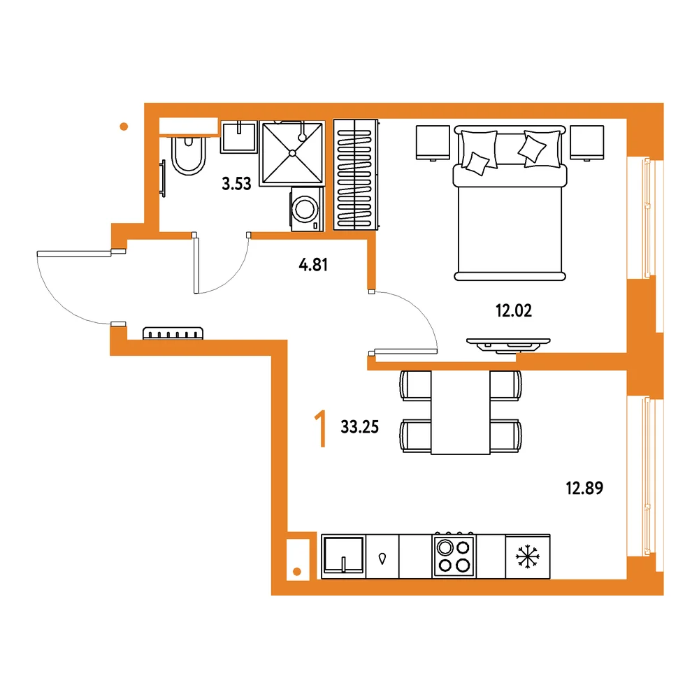 Планировка: Авторский 1-комнатная 33,25м²