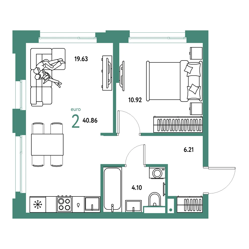 Планировка: Авторский 2-комнатная 40,86м²