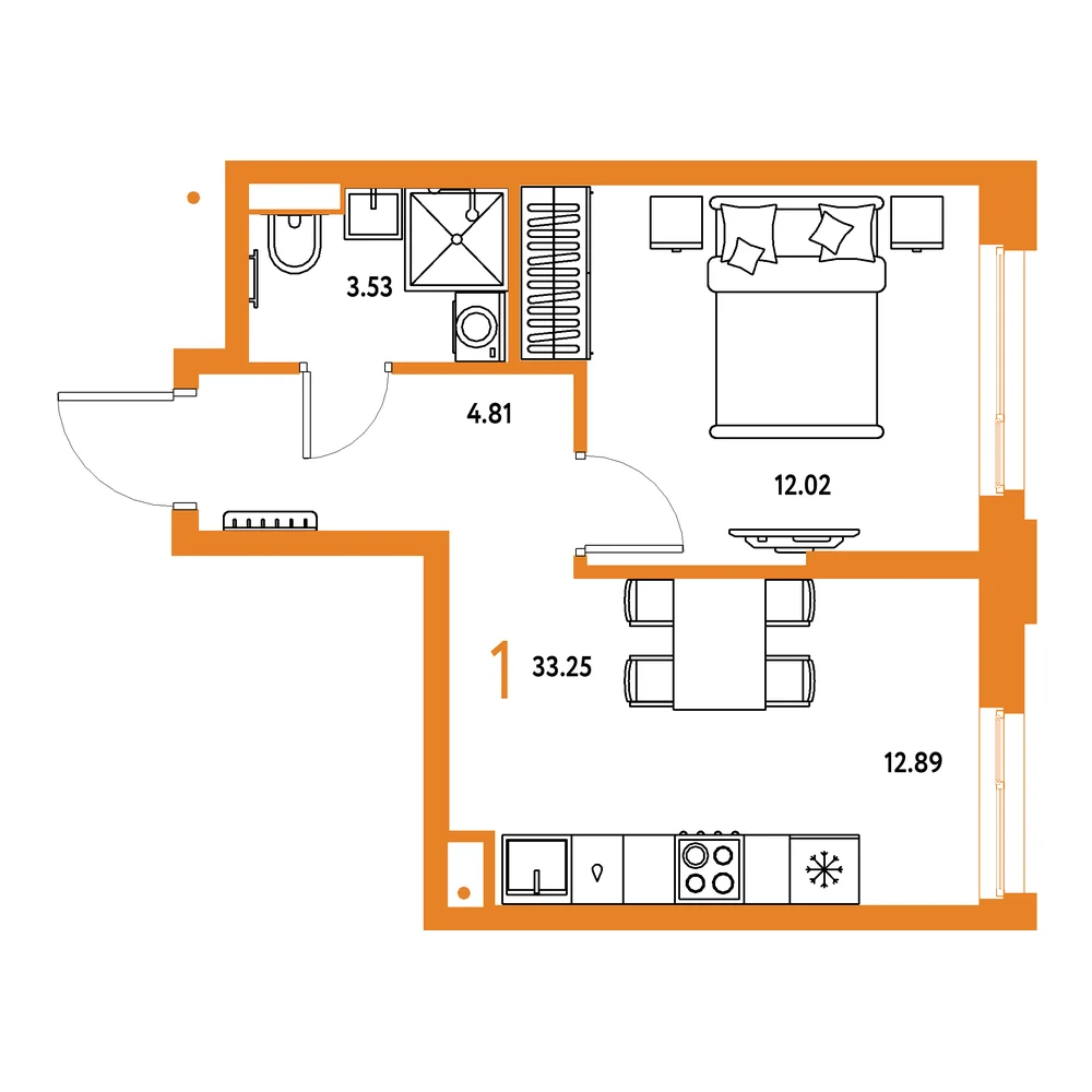 Планировка: Авторский 1-комнатная 33,25м²