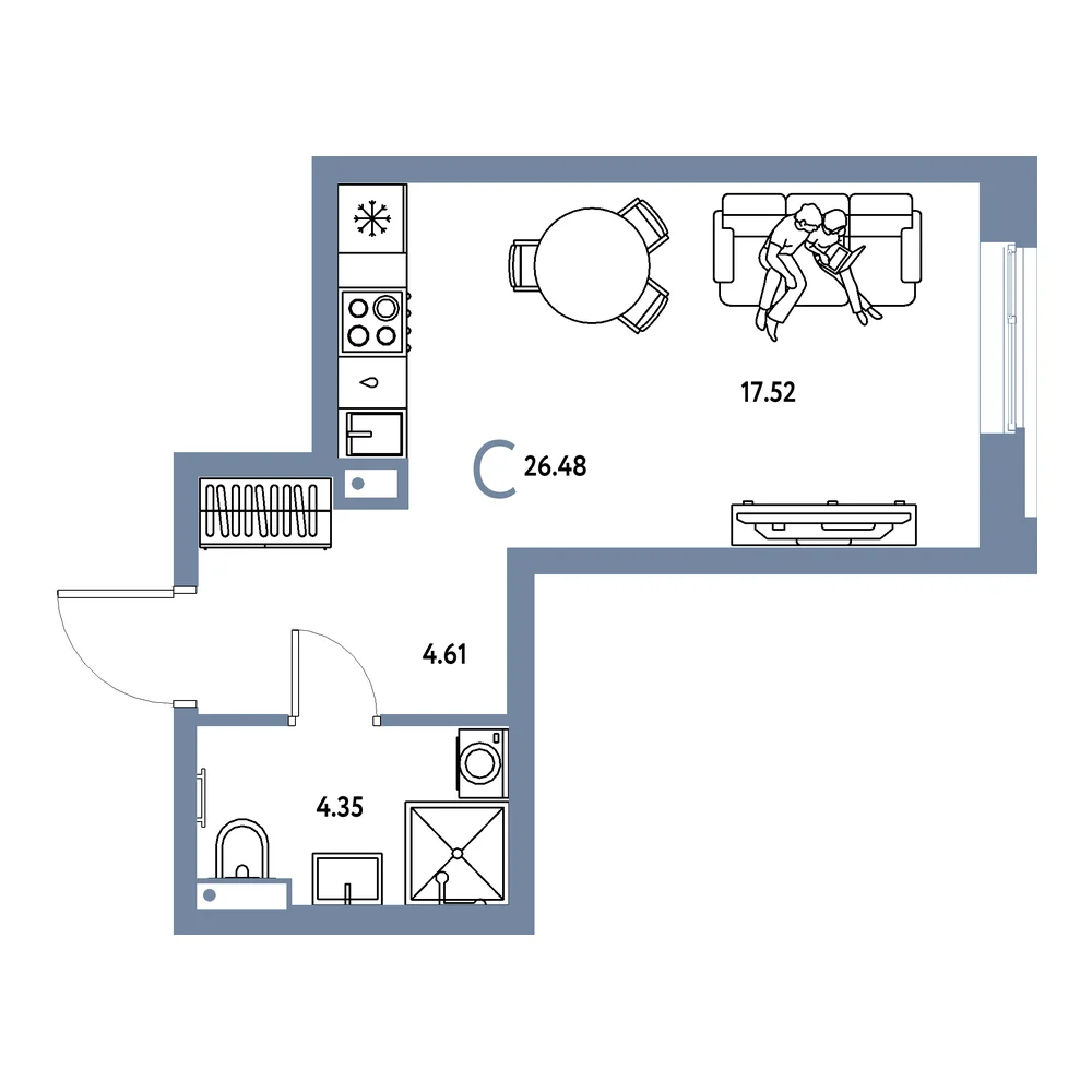 Планировка: Авторский Студия 26,48м²