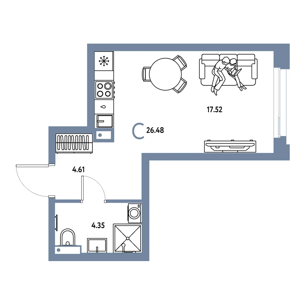 Планировка: Авторский Студия 26,48м²