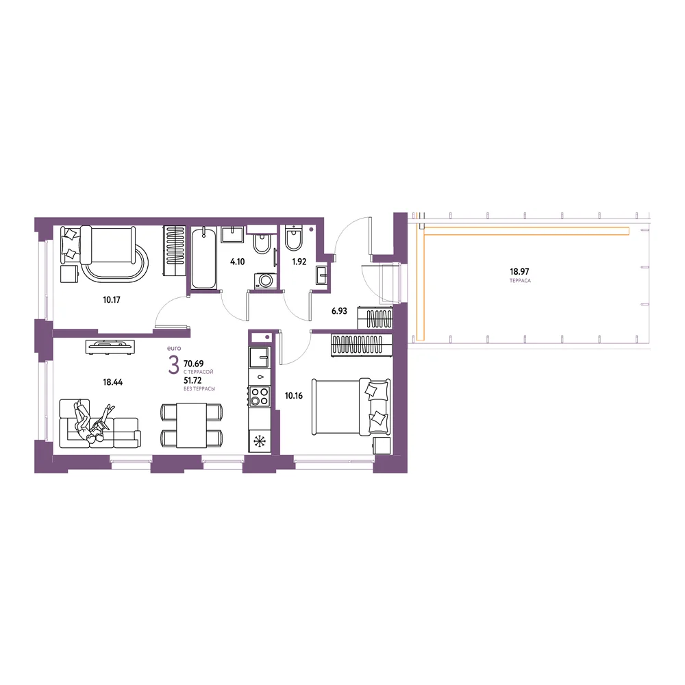 Планировка: Авторский 3-комнатная 70,69м²
