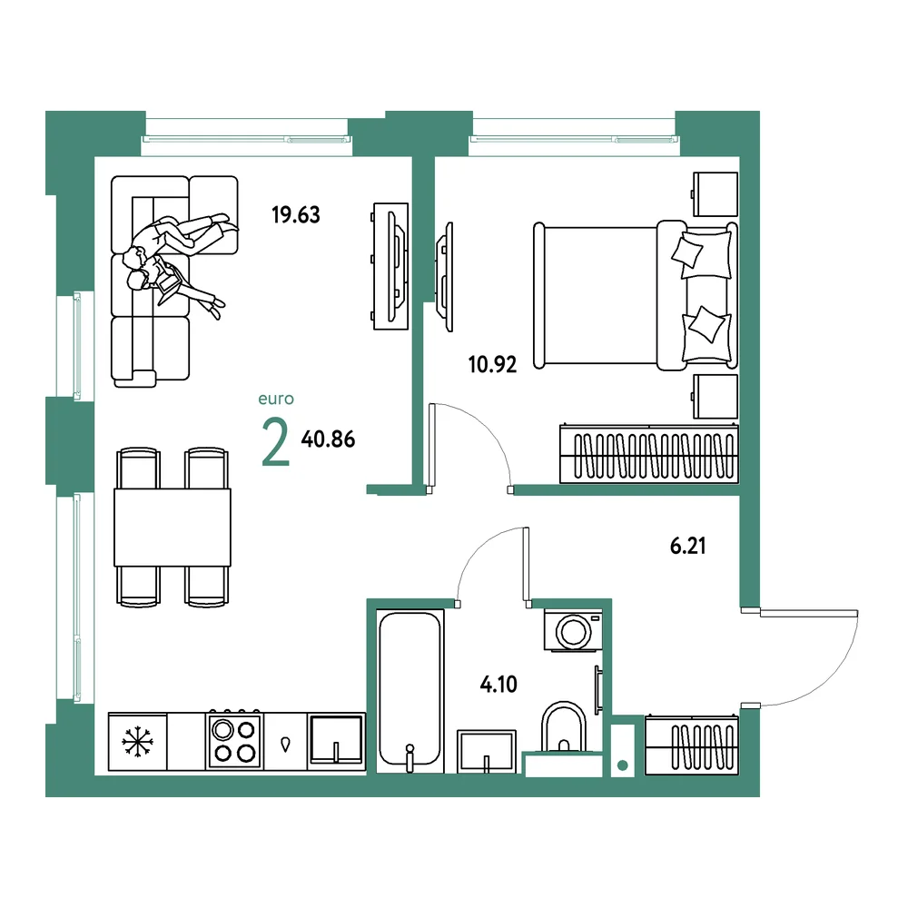 Планировка: Авторский 2-комнатная 40,86м²