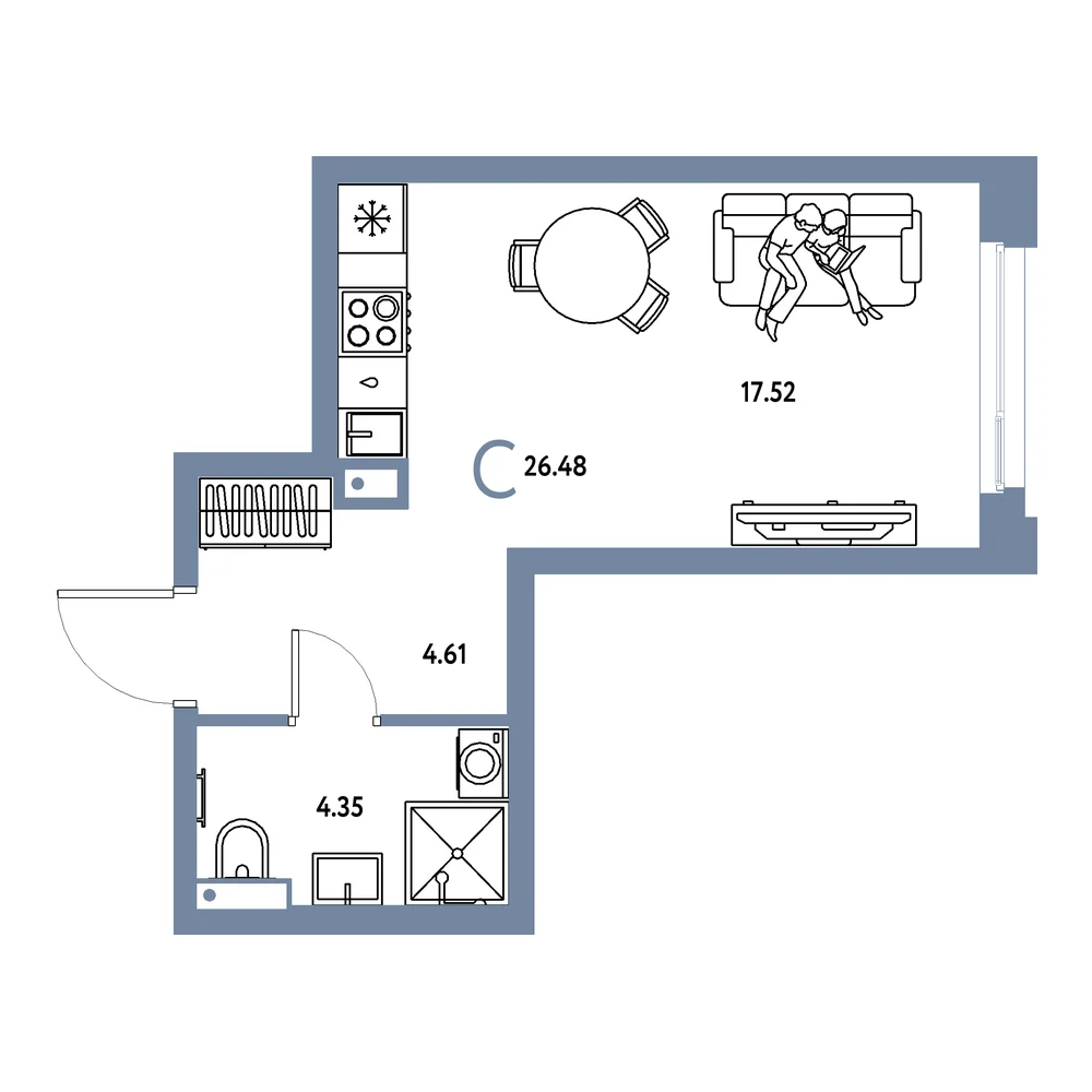 Планировка: Авторский Студия 26,48м²