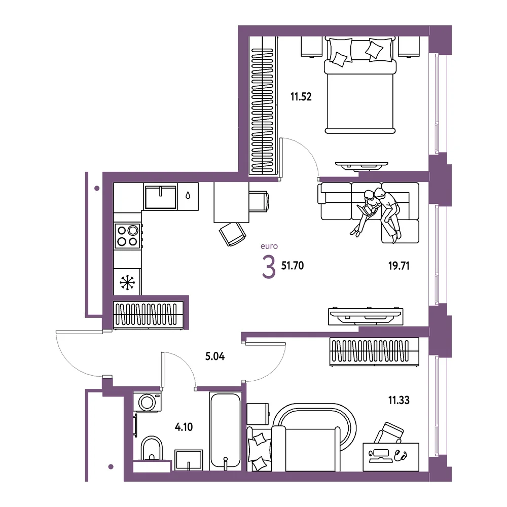 Планировка: Авторский 3-комнатная 51,70м²