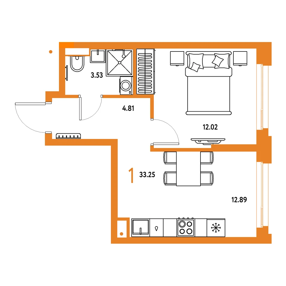 Планировка: Авторский 1-комнатная 33,25м²