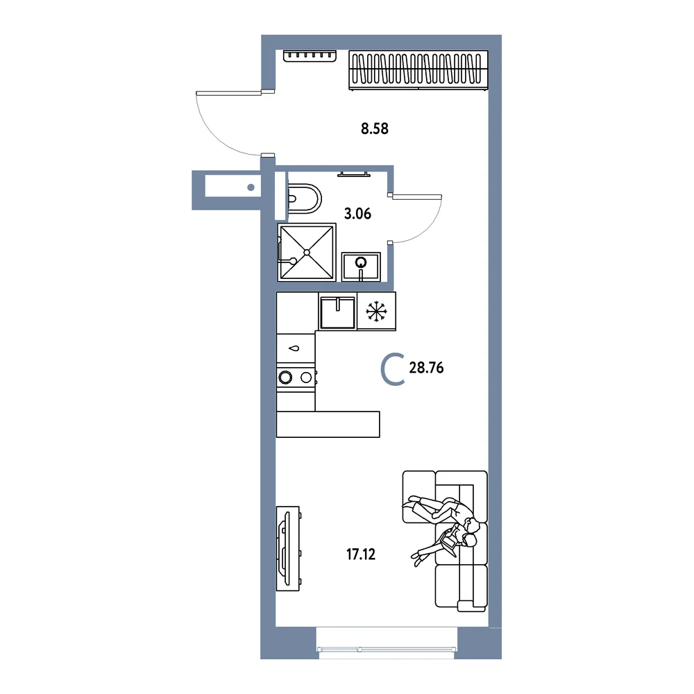 Планировка: Авторский Студия 28,76м²