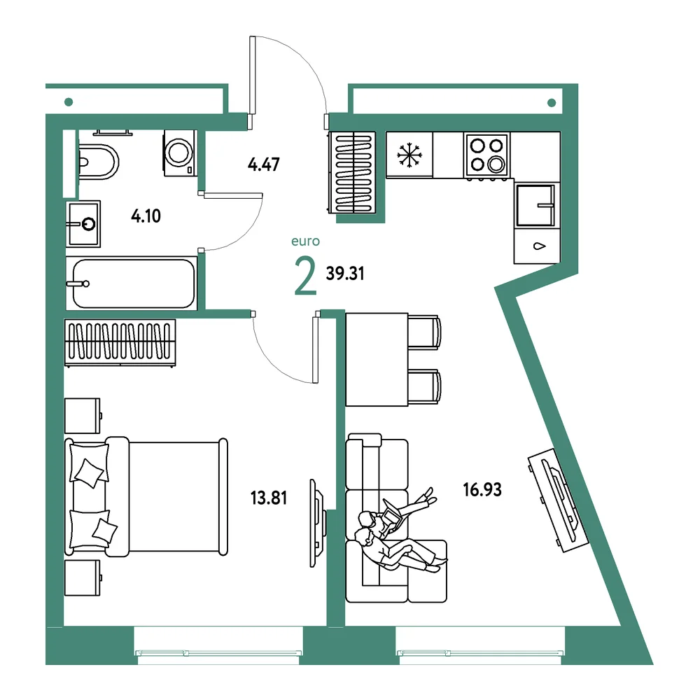 Планировка: Авторский 2-комнатная 39,31м²