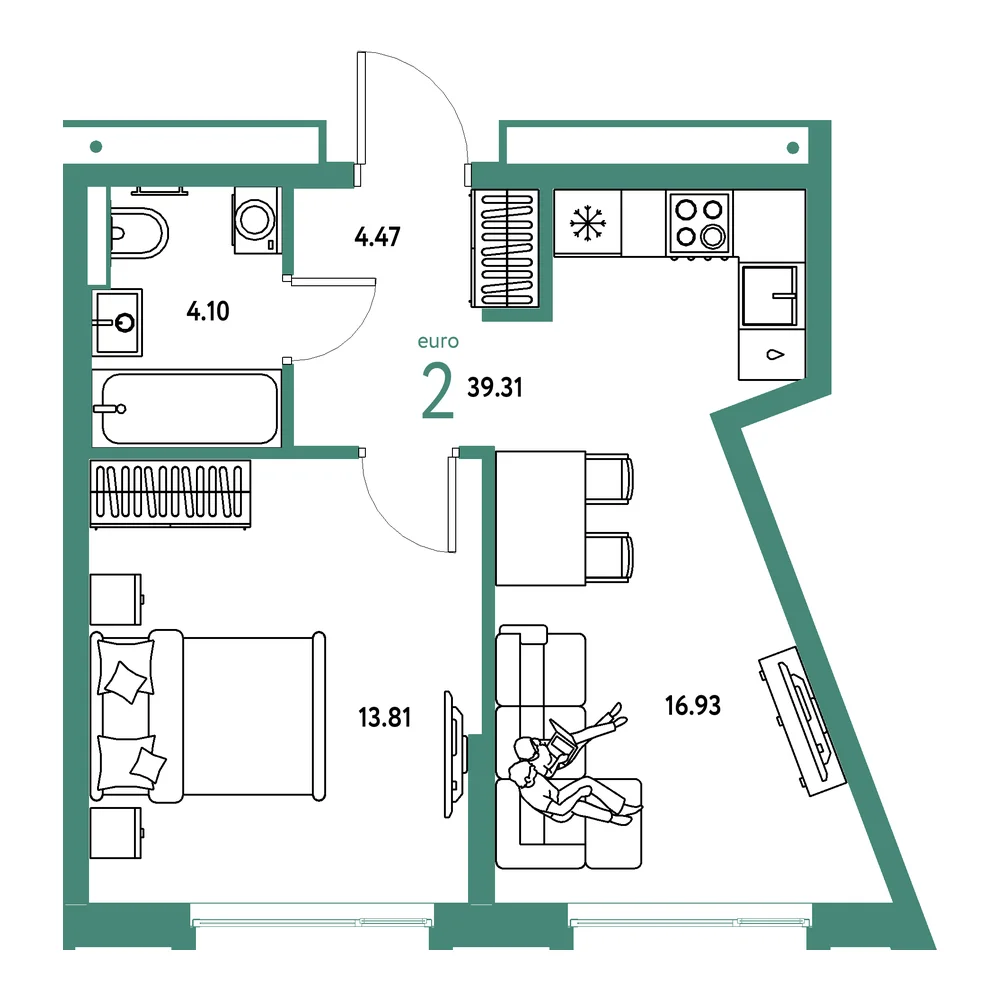 Планировка: Авторский 2-комнатная 39,31м²