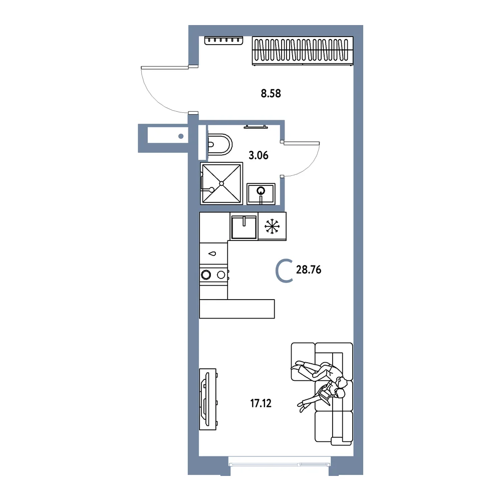 Планировка: Авторский Студия 28,76м²
