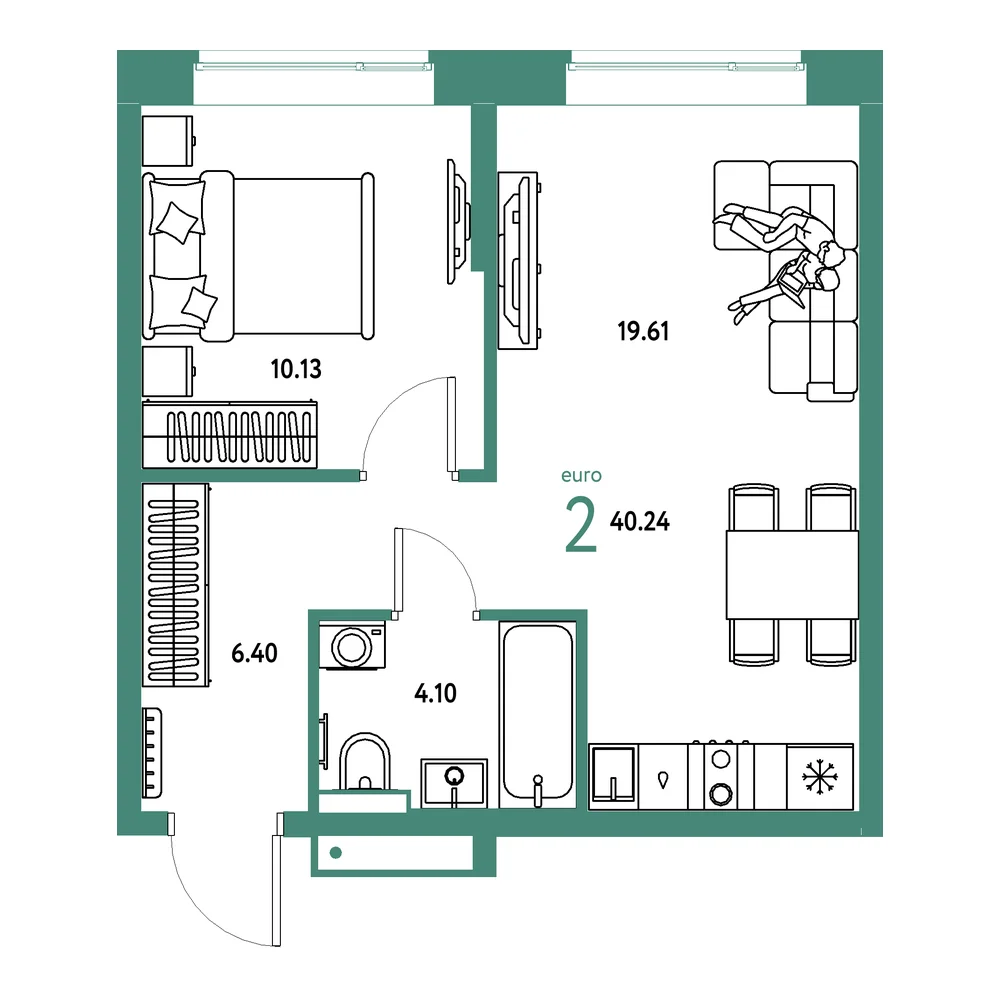 Планировка: Авторский 2-комнатная 40,24м²