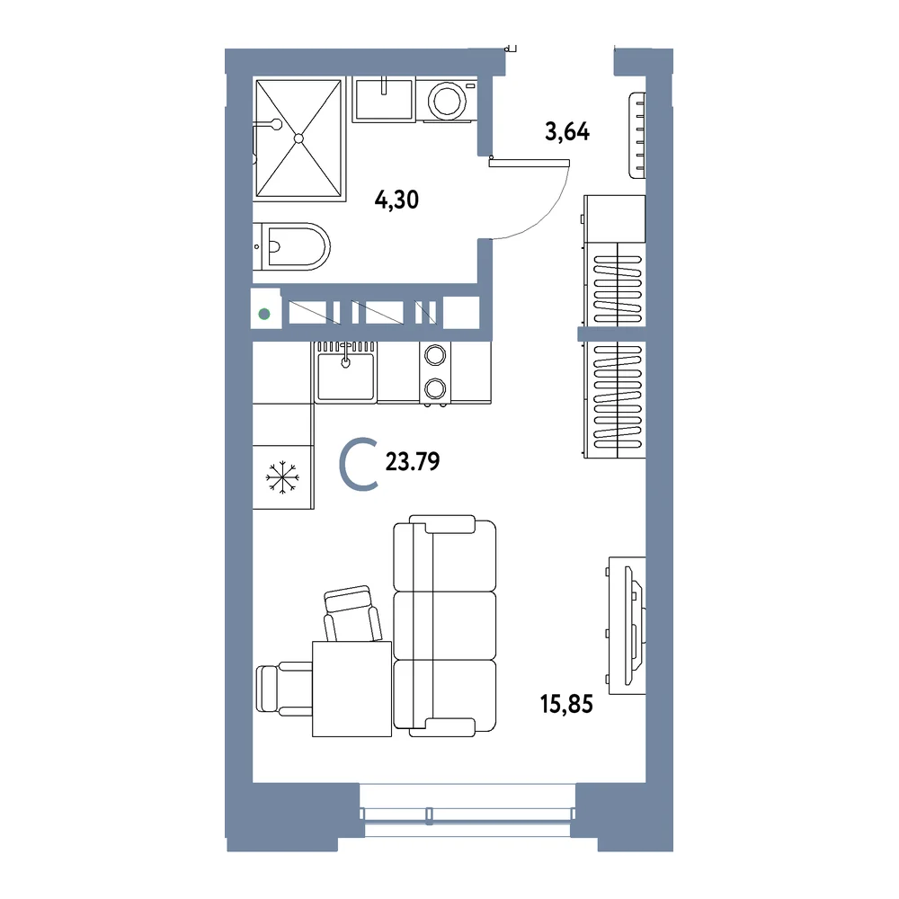 Планировка Авторский Студия 23,79м²