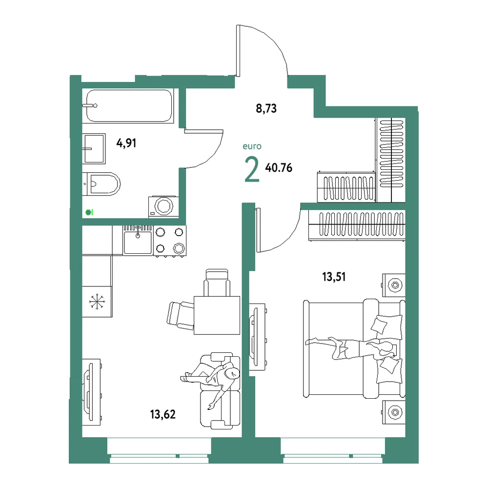 Планировка: Авторский 2-комнатная 40,76м²