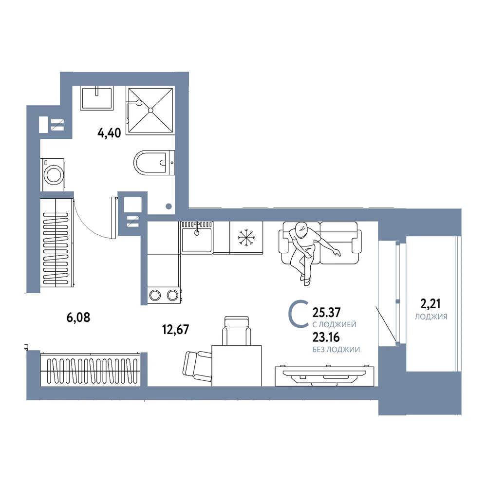 Планировка: Авторский Студия 25,37м²