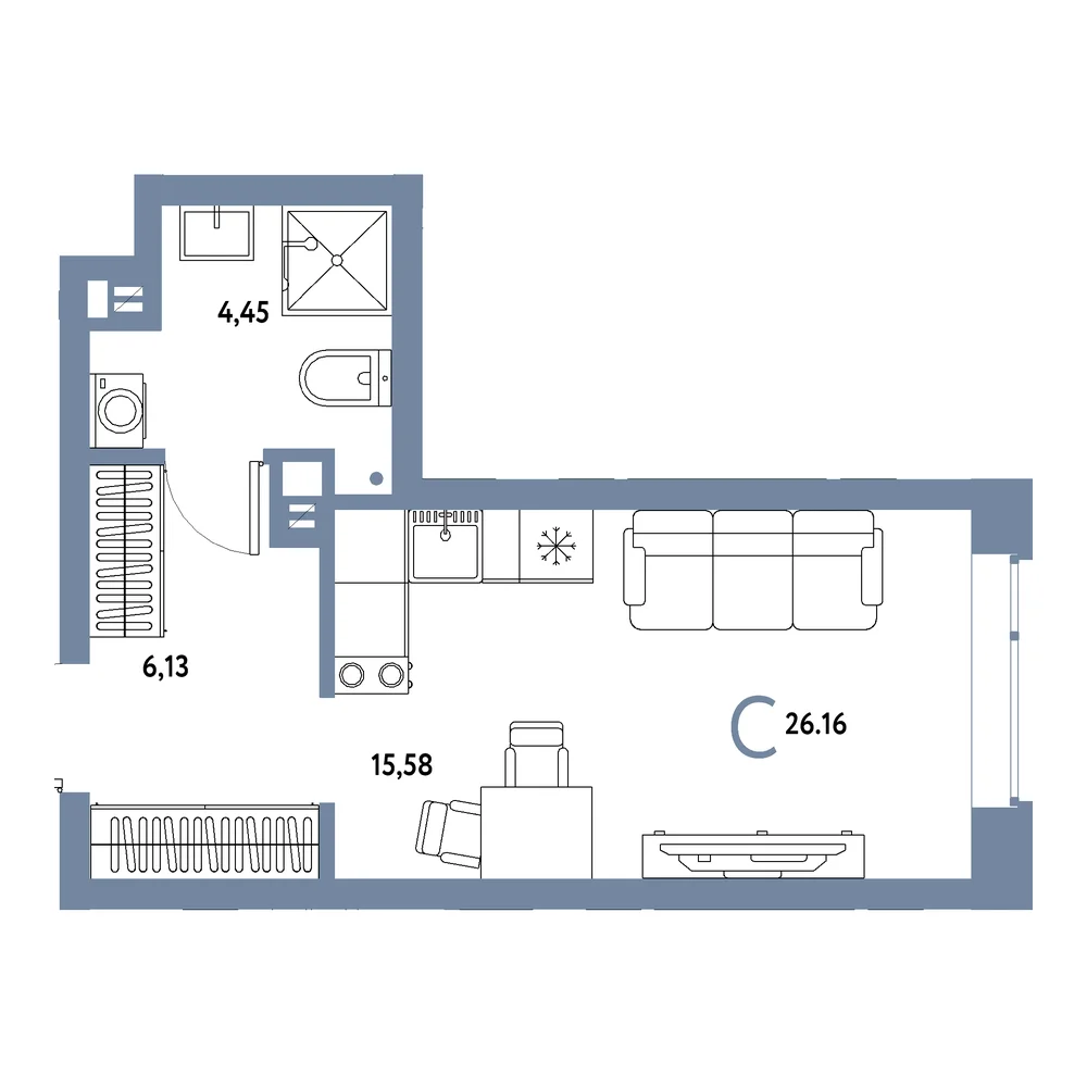 Планировка: Авторский Студия 26,16м²