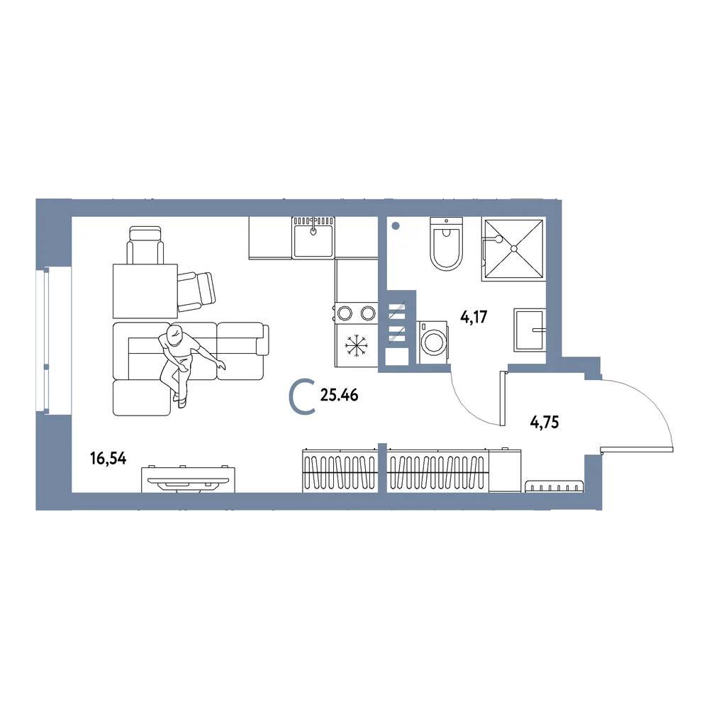 Планировка Авторский Студия 25,46м²