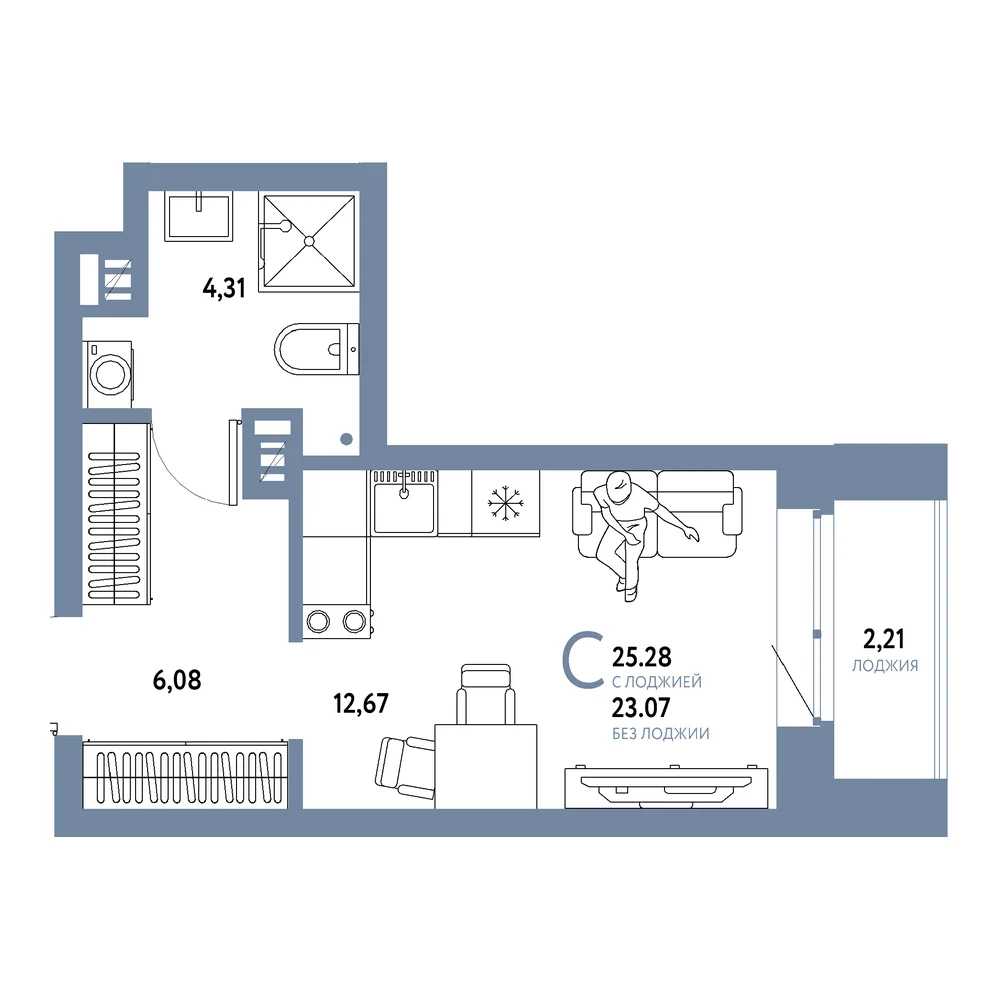 Планировка Авторский Студия 25,28м²