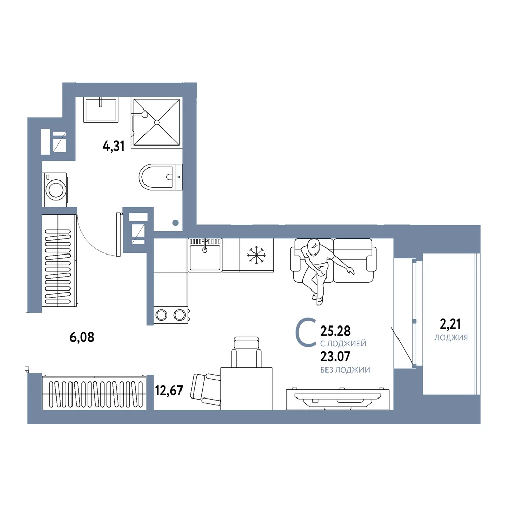 Планировка: Авторский Студия 25,28м²