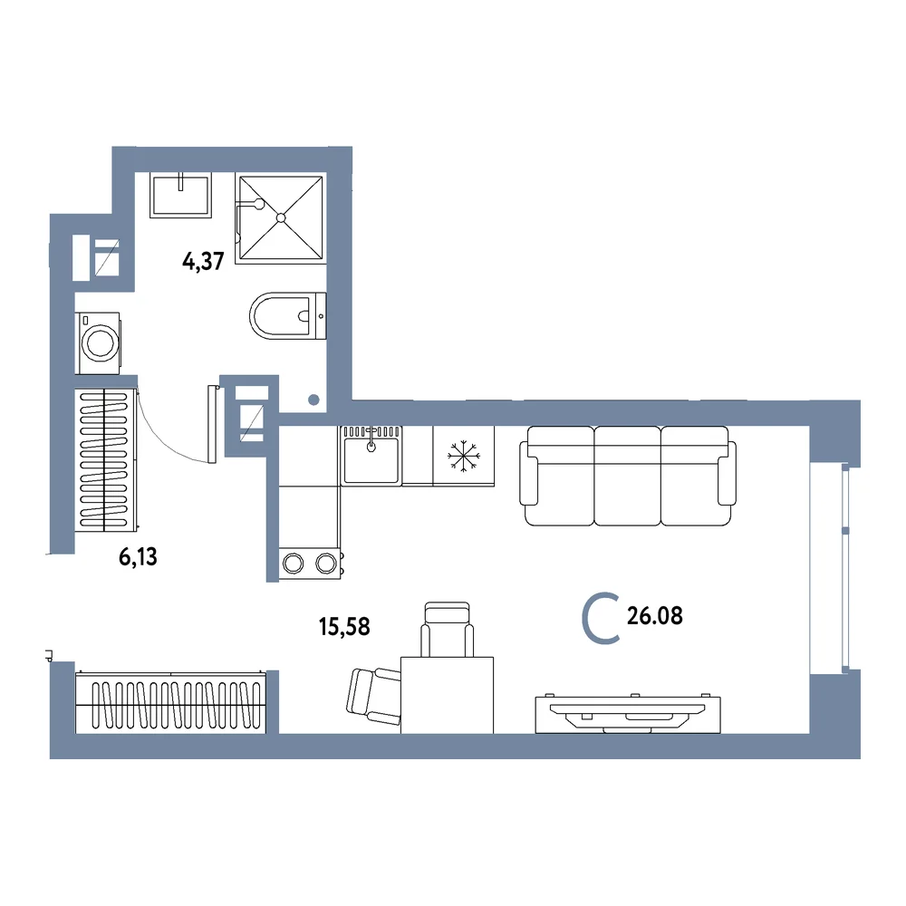 Планировка: Авторский Студия 26,08м²