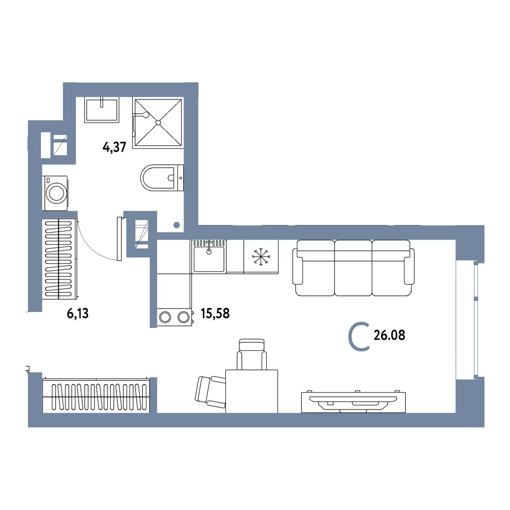 Планировка: Авторский Студия 26,08м²