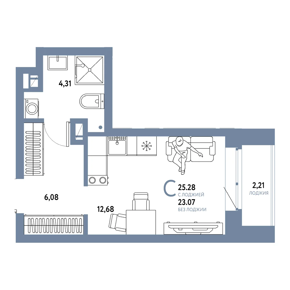 Планировка: Авторский Студия 25,28м²