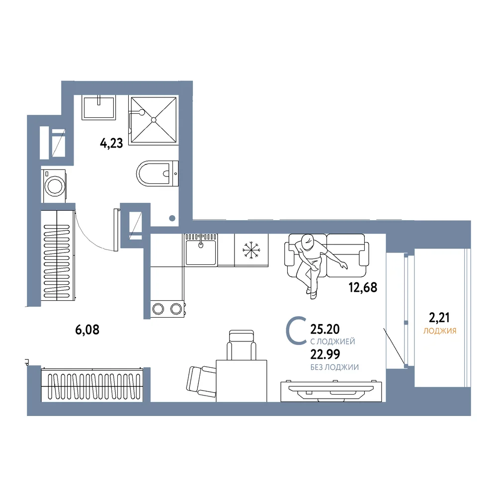 Планировка: Авторский Студия 25,20м²