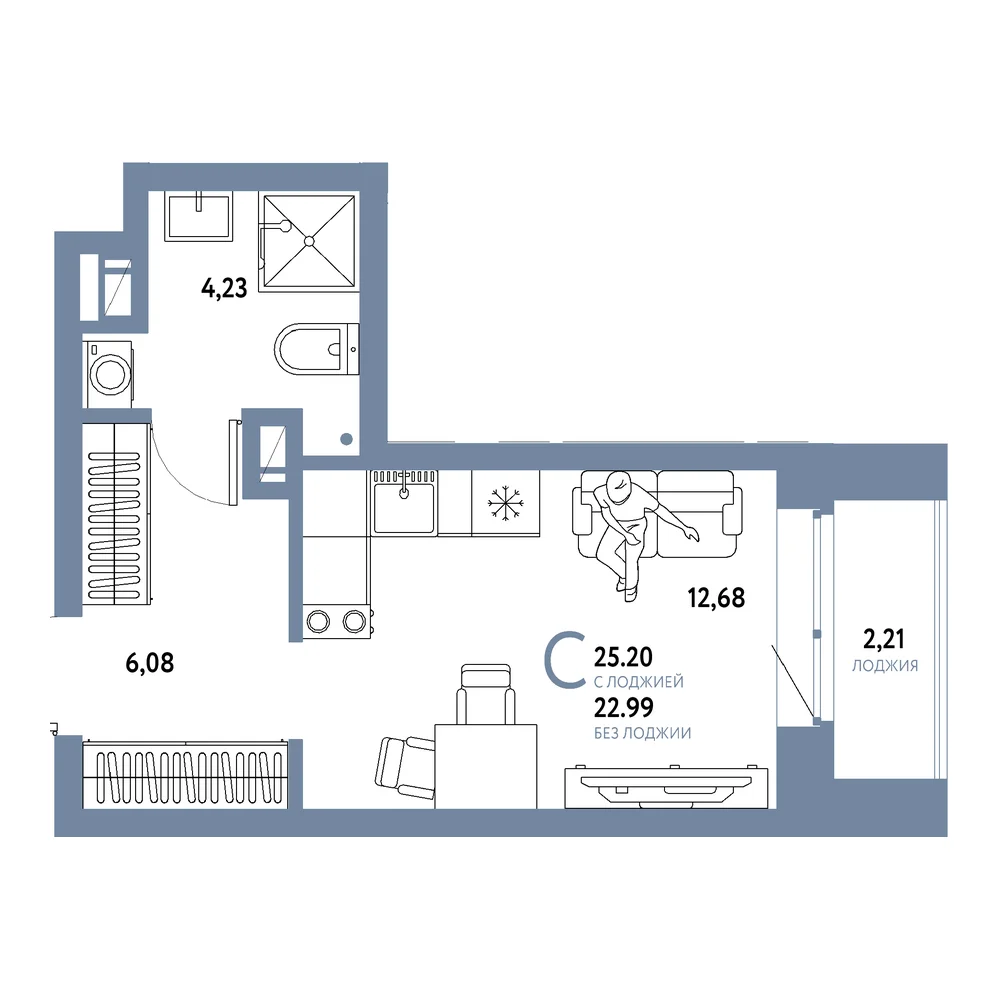 Планировка: Авторский Студия 25,20м²