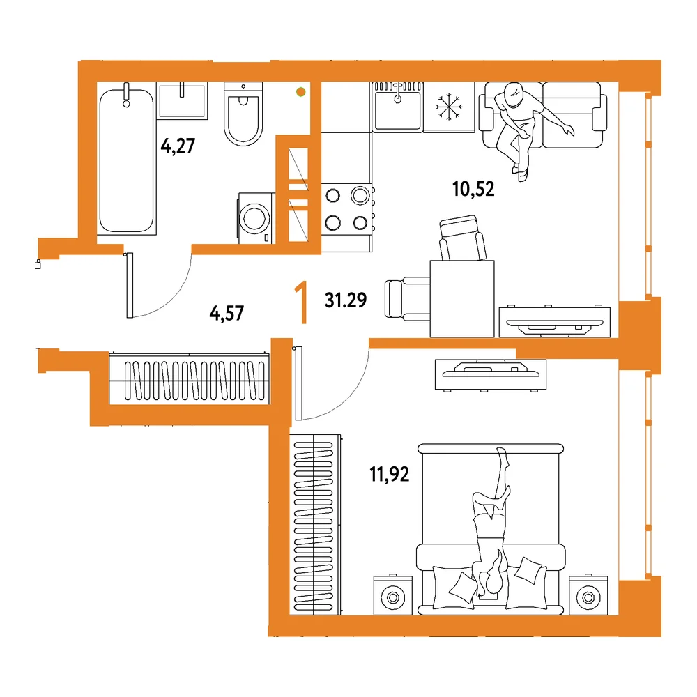 Планировка: Авторский 1-комнатная 31,29м²