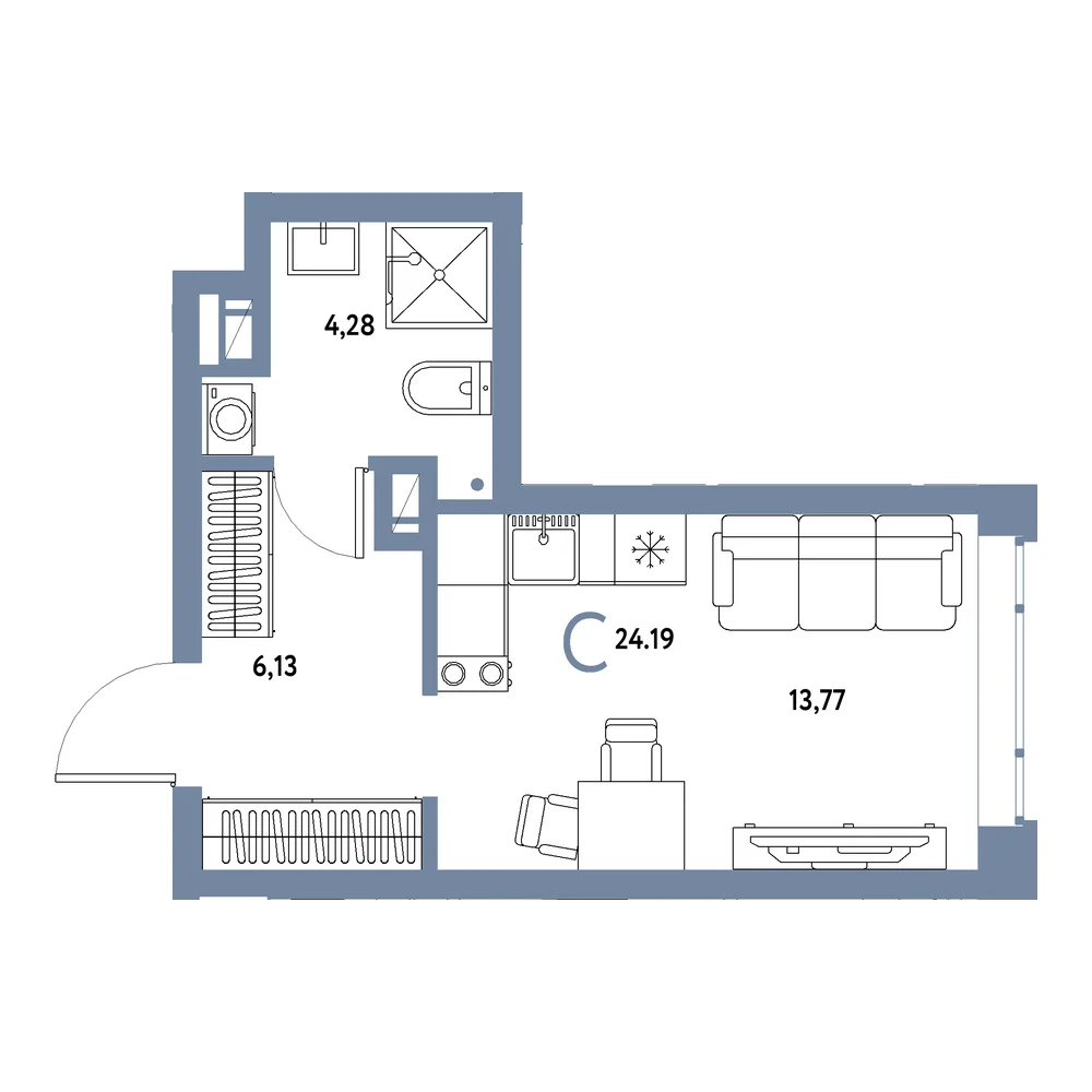 Планировка: Авторский Студия 24,19м²