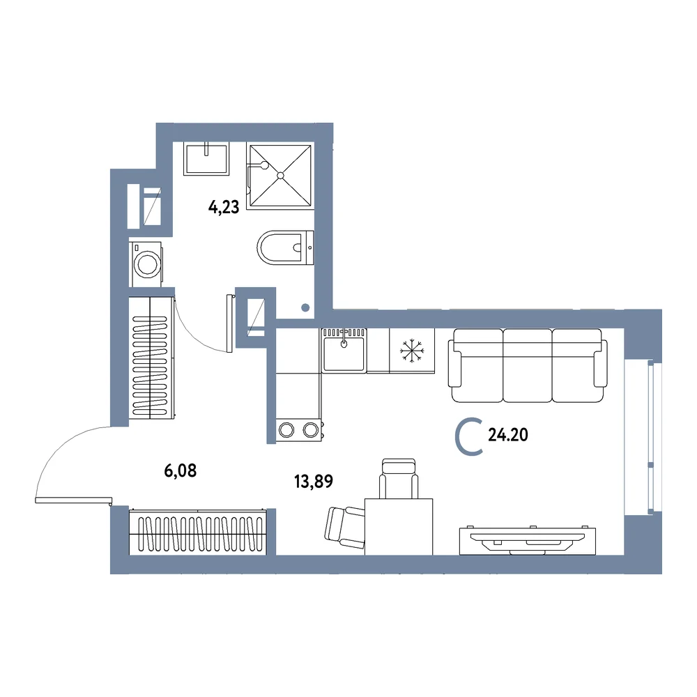 Планировка Авторский Студия 24,20м²