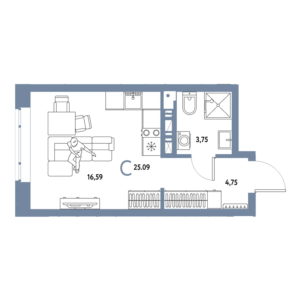 Планировка Авторский Студия 25,09м²