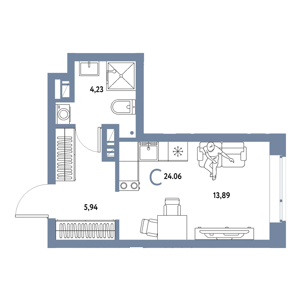 Планировка Авторский Студия 24,06м²