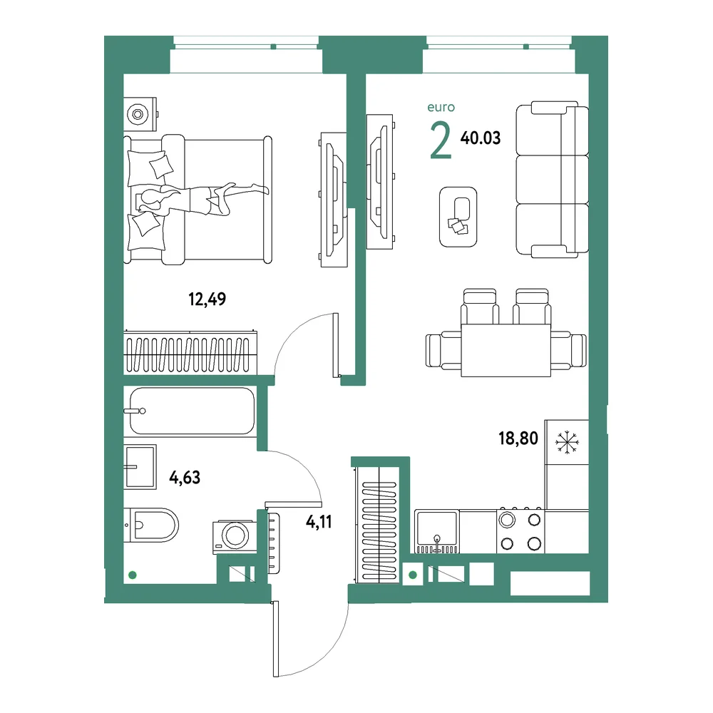 Планировка: Авторский 2-комнатная 40,03м²