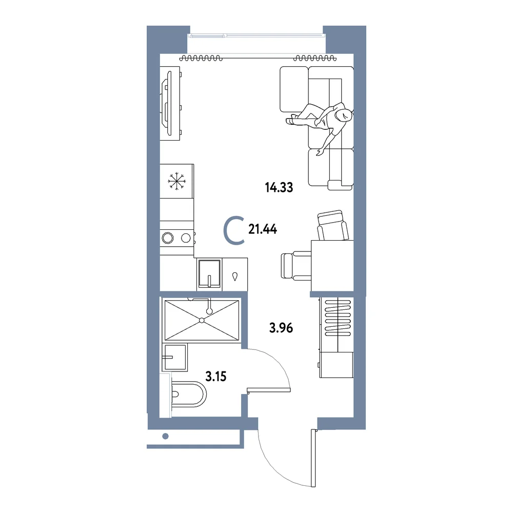 Планировка Домашний Студия 21,44м²