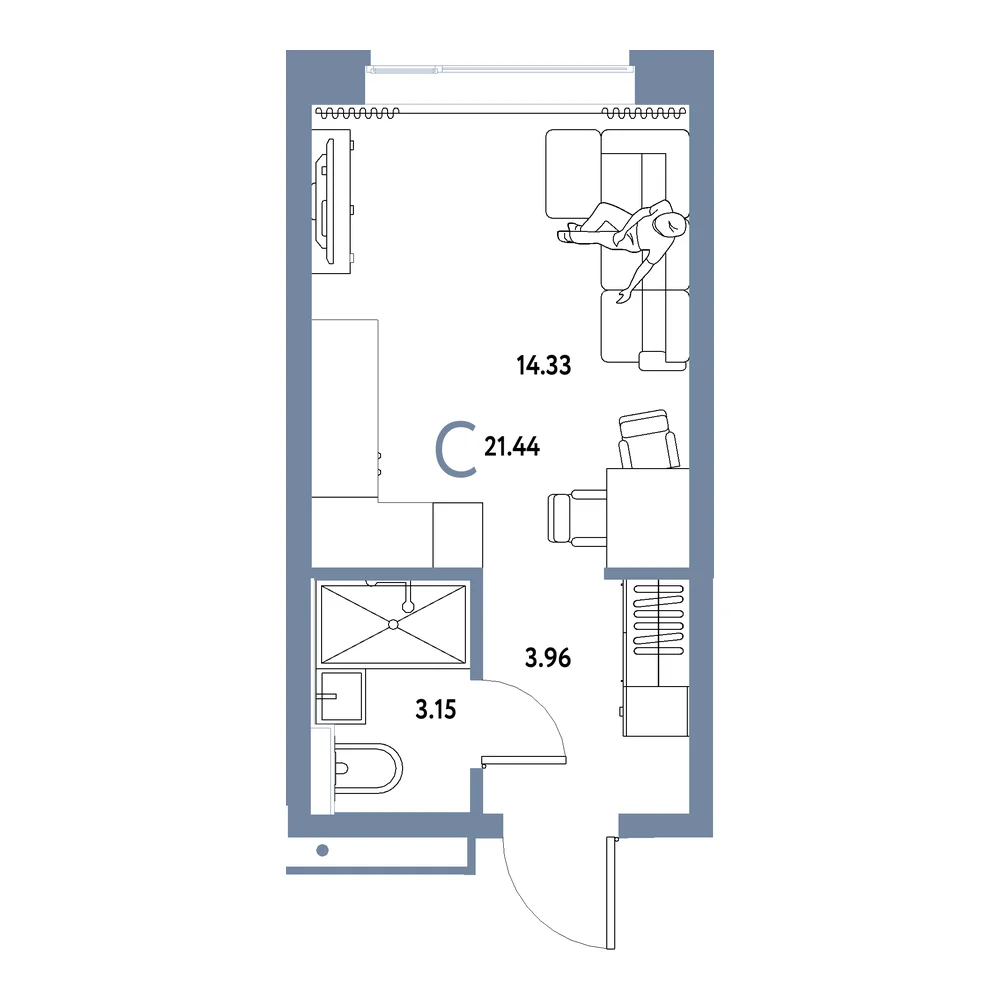 Планировка: Домашний Студия 21,44м²