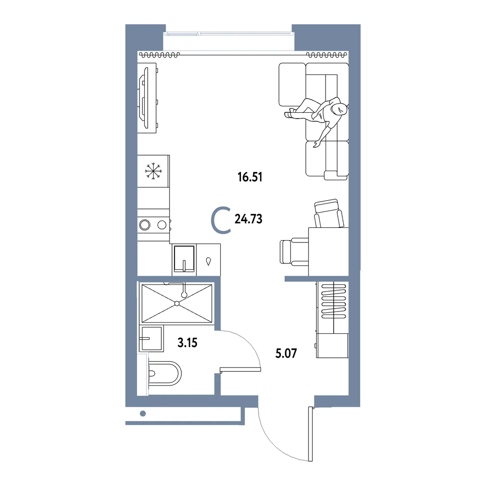 Планировка: Домашний Студия 24,73м²
